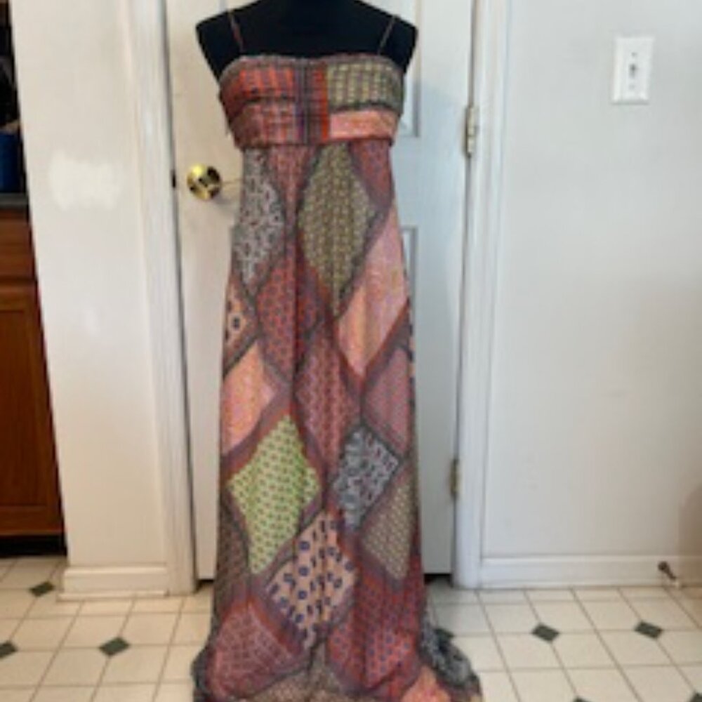Worth New York Womens Size 4 Maxi Dress Silk Chiffon Pink Red Patchwork Floral - Picture 4 of 9